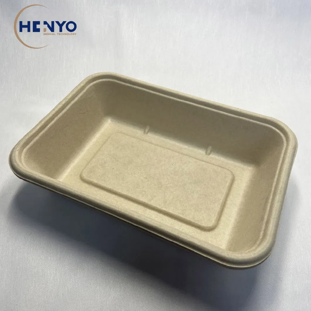 Disposable Biodegradable Bagasse Tableware 800ml Square Lunch Box Meal Box with Pet Lid