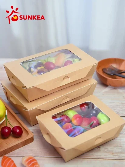 Sunkea Einweg-Lebensmittelverpackung, Kraftpapier-Salatbox mit klarem, beschlagfreiem Haustierfenster für Sushi und Salat